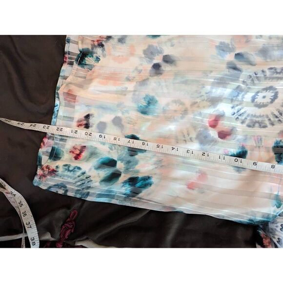 INC silky satin watercolor like poet sleeve blouse sz m euc - Picture 6 of 7